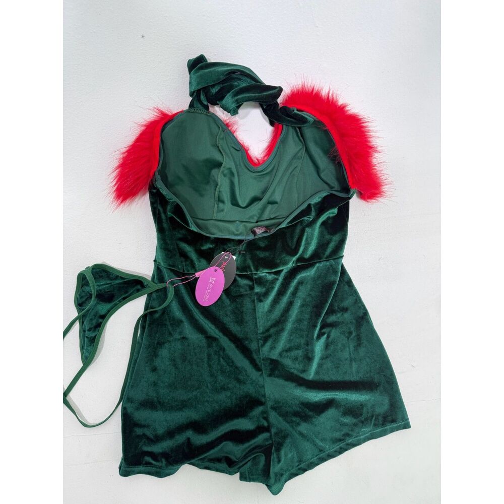 Avidlove NWT Christmas green velvet romper + thong - Picture 6 of 8